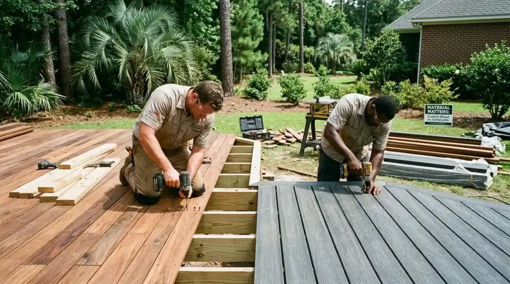 custom wood vs composite deck installation