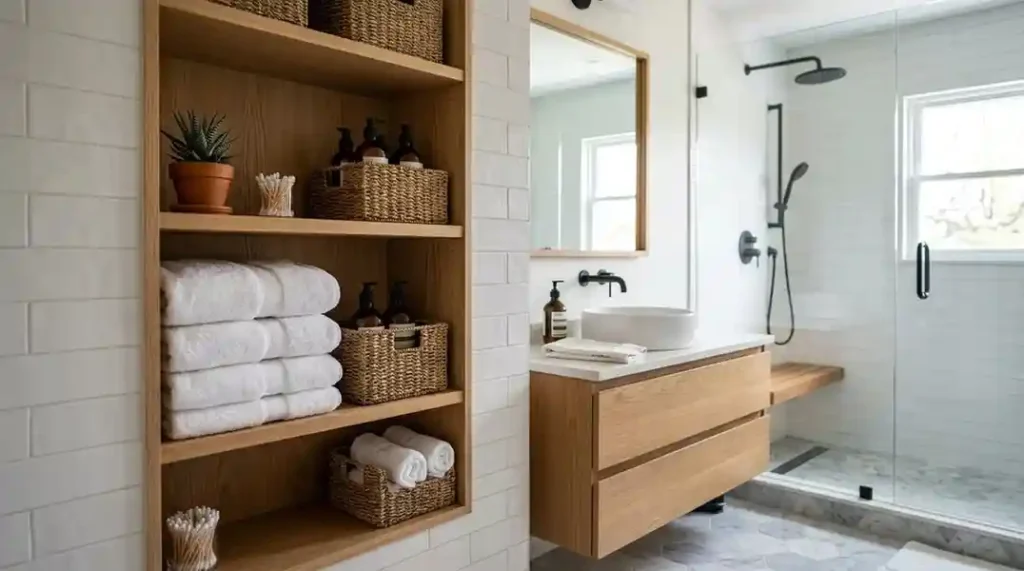 bathroom remodel layout with storage
