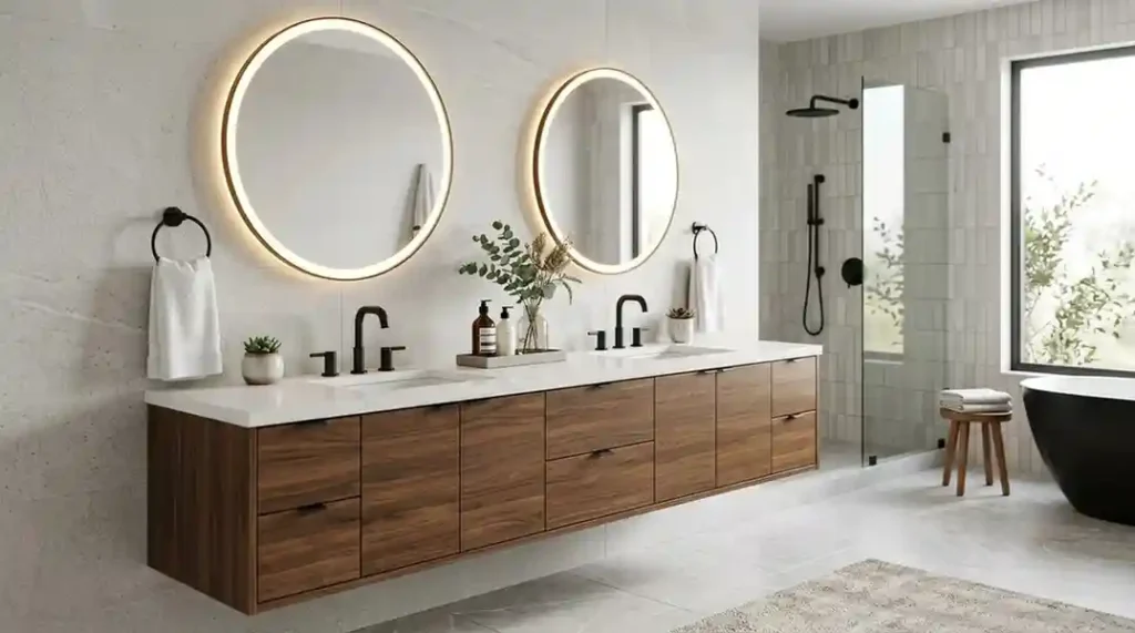 modern master bathroom remodel double vanities