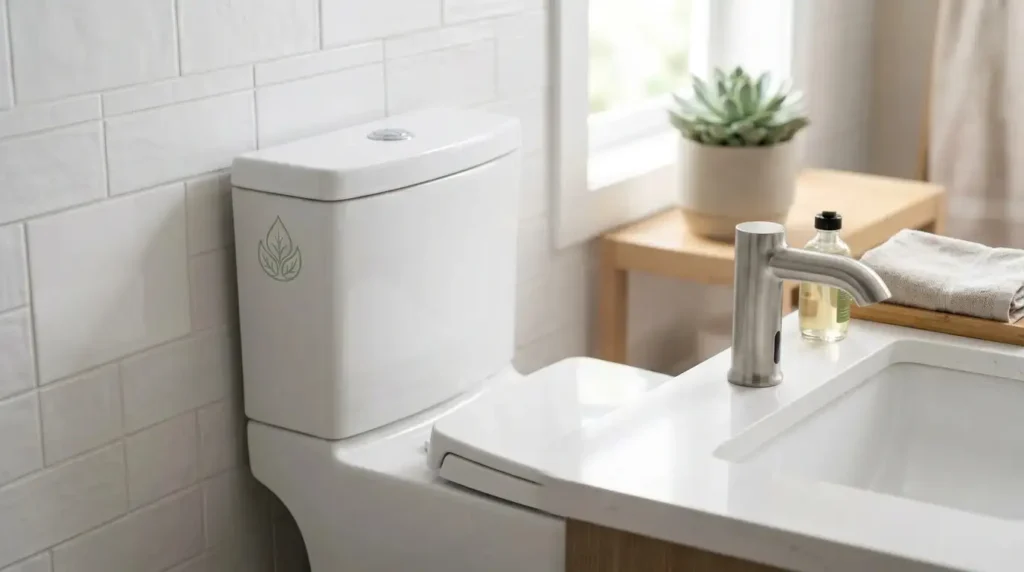 toilet and faucet in bathroom