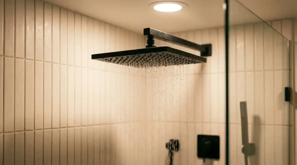 walk in shower with rain showerhead