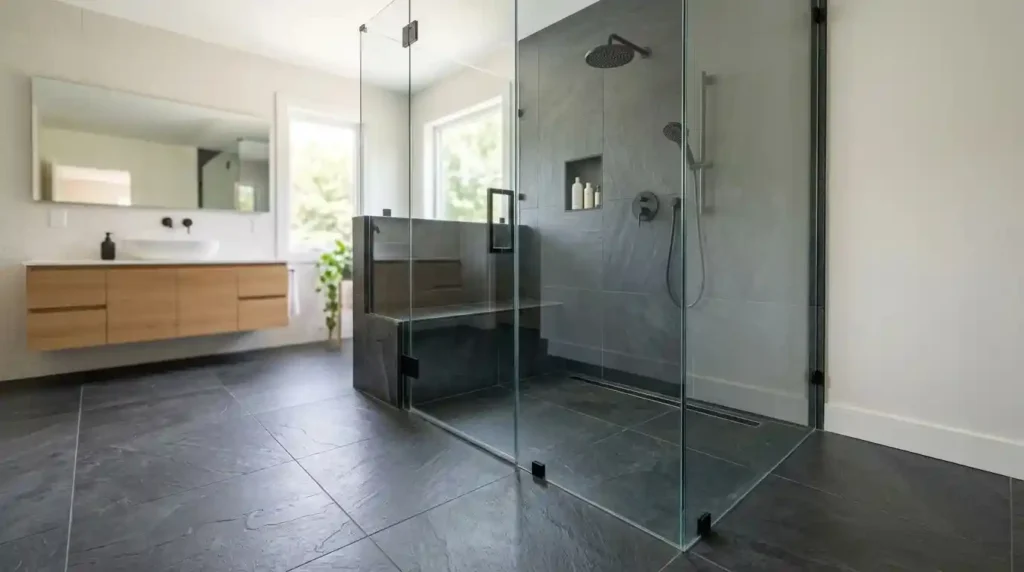 walk-in-showers cramped bathroom door hitting