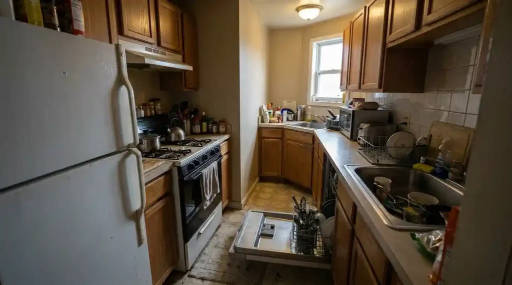 awkward cramped residential kitchen florida