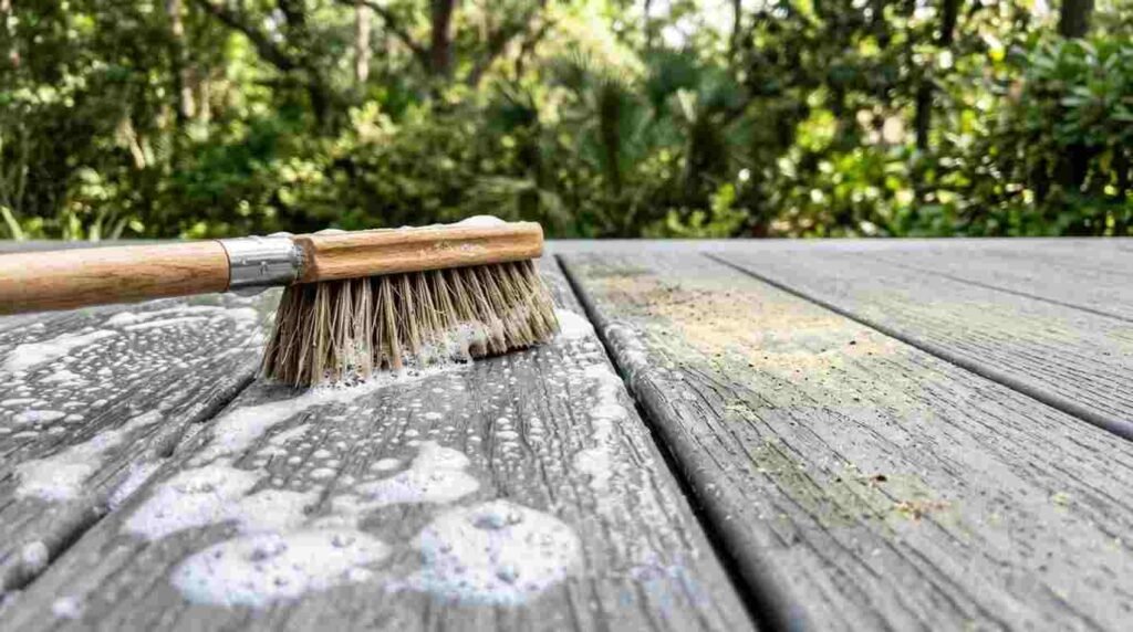 cleaning brush on composite deck