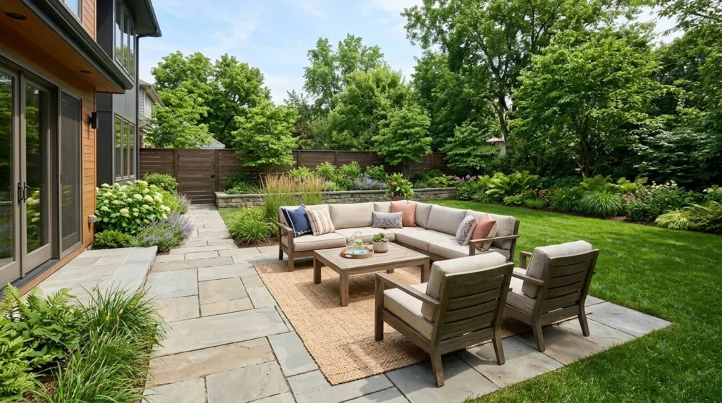 modern stone patio seating