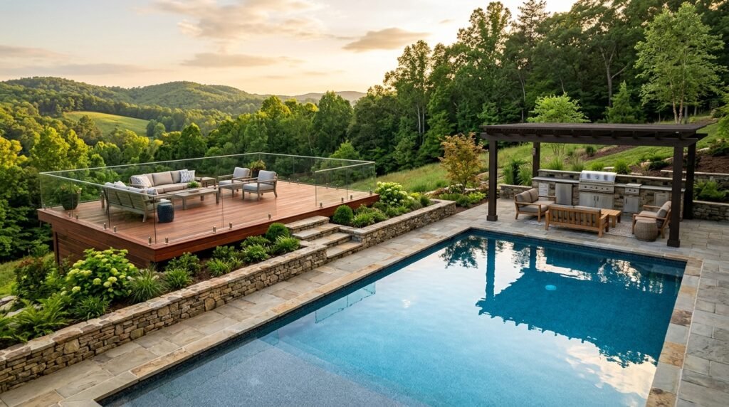 pool deck design on slope by all decked out south Carolina