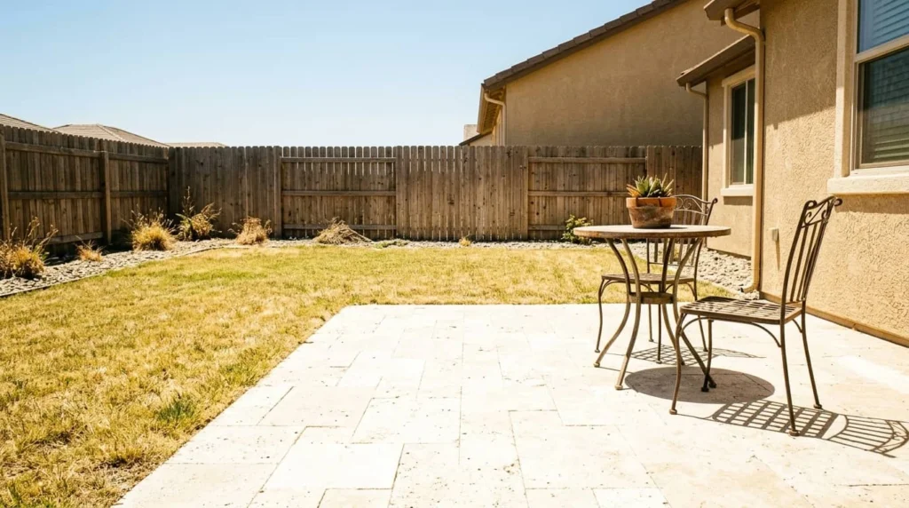 sunny backyard patio without shade