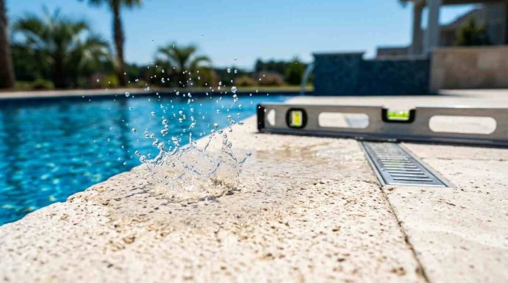 water splashing on stone paver