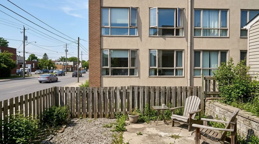 wooden fence exposes backyard