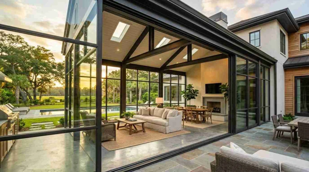 modern sunroom addition on home